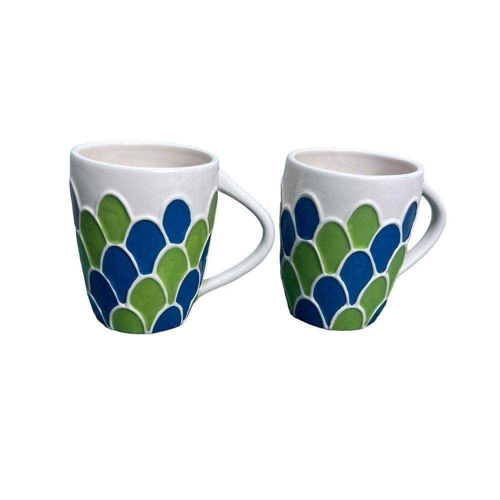 Pair of 2009 Starbucks Siren Scales Embossed Coffee Mugs